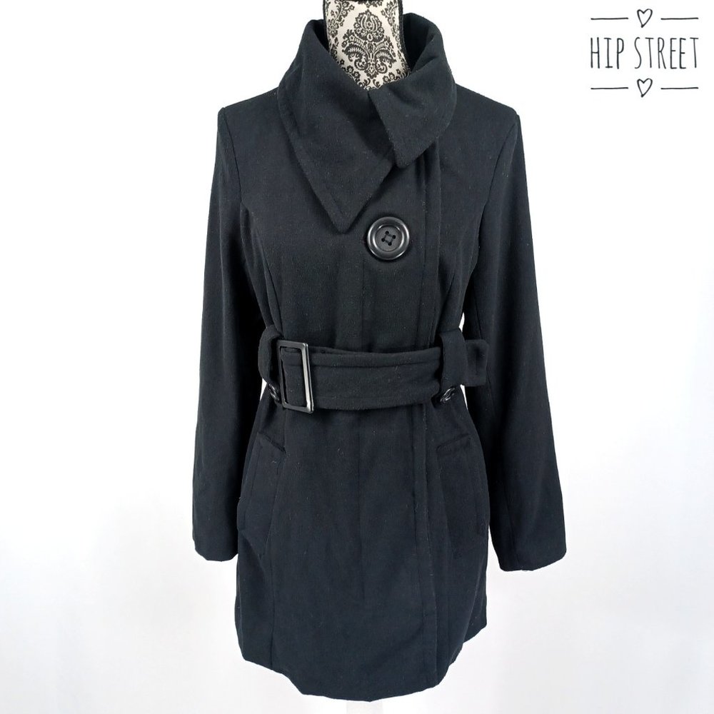 RUE 21 Poly/Wool Large Button Belted Coat M